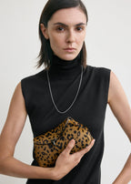 Mini T-lock pony hair clutch leopard