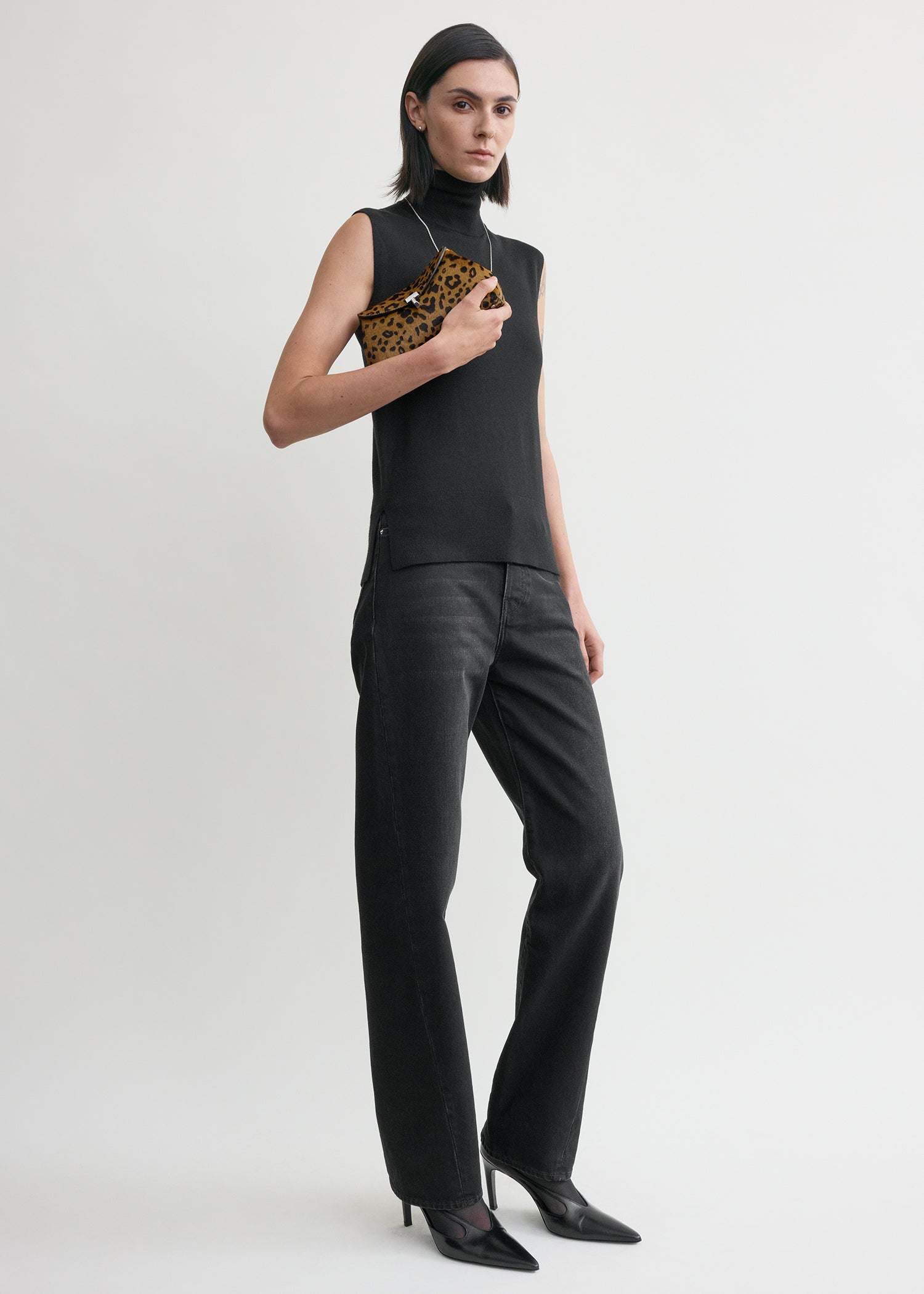 Mini T-lock pony hair clutch leopard