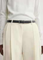 Slim grained-leather trouser belt black