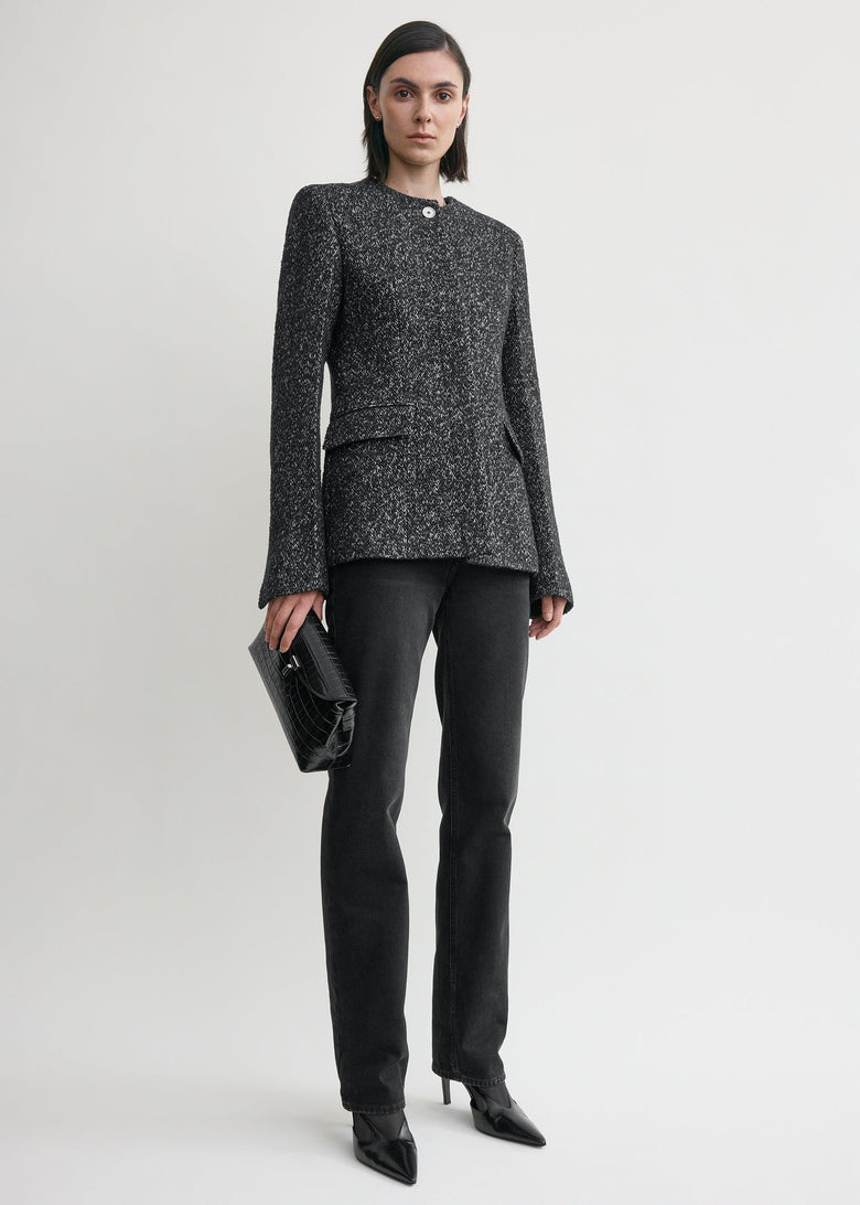 Collarless cinched jacket black/white