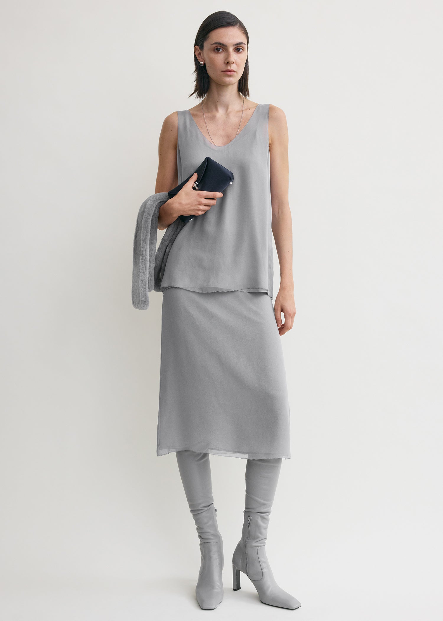 Chiffon slip top light grey