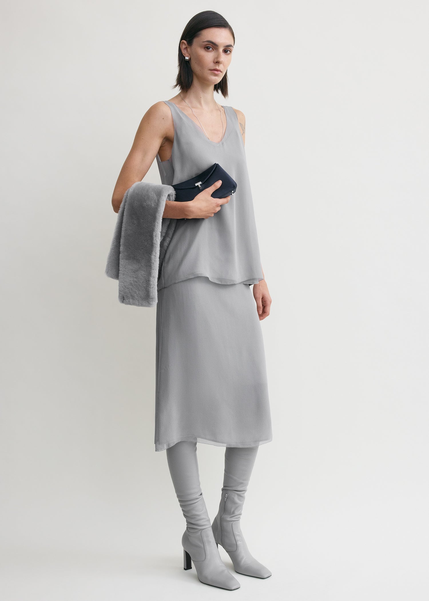 Chiffon slip top light grey