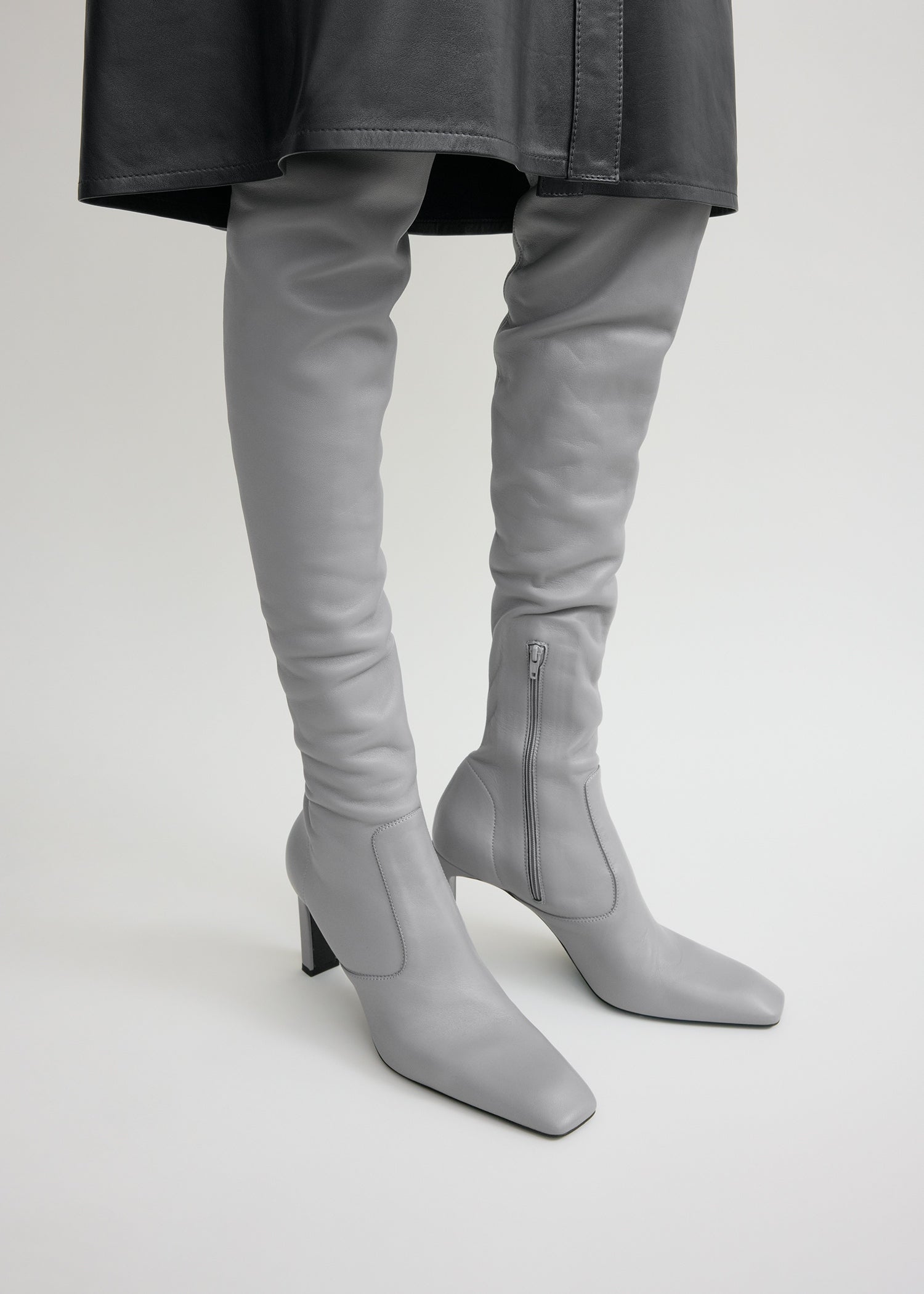 Nappa over-the-knee boots light grey