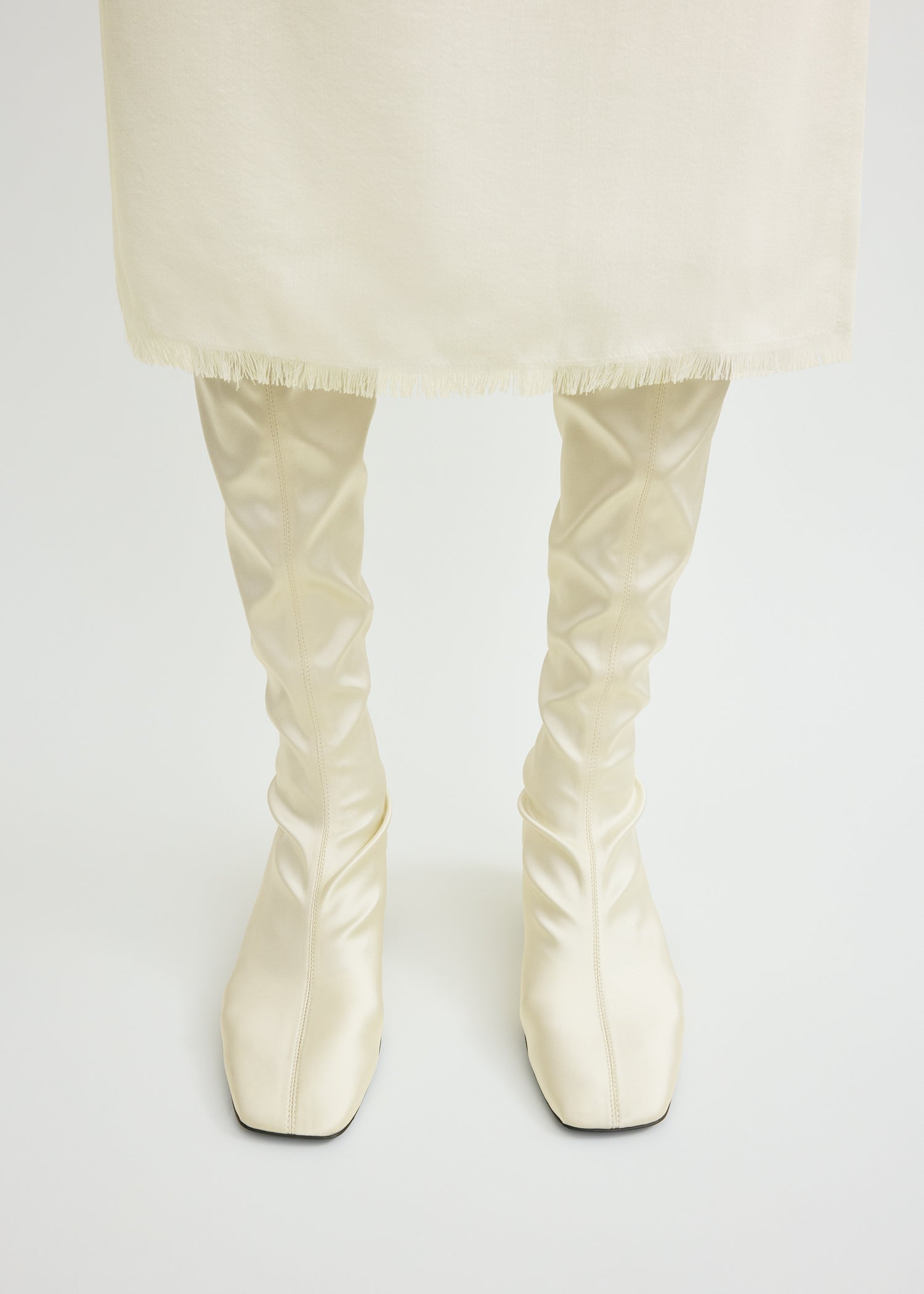 Satin knee-high boots milk