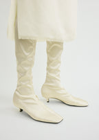 Satin knee-high boots milk
