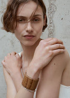 Croco-embossed cuff camel