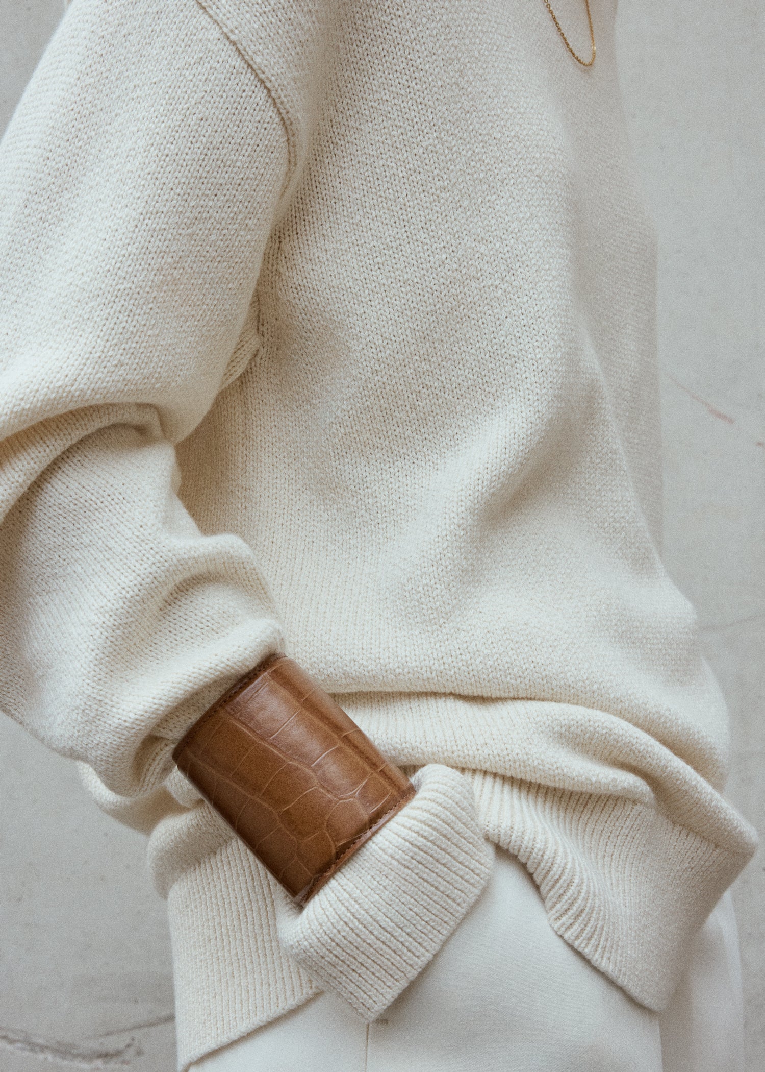 Long croco-embossed cuff camel