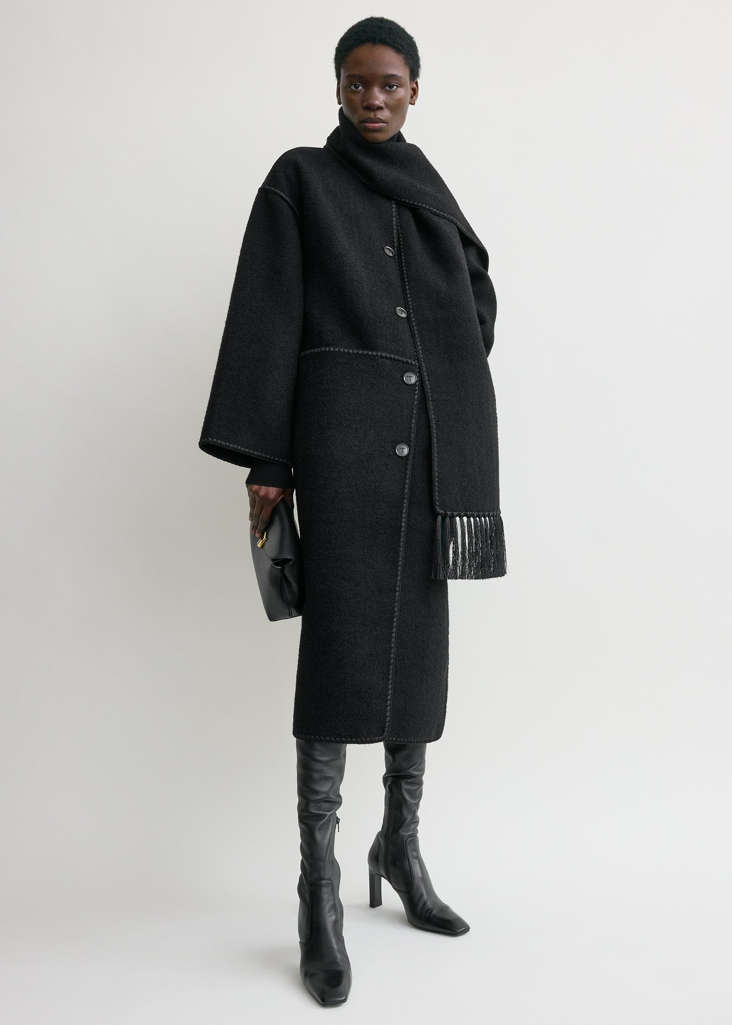 Embroidered scarf coat black – TOTEME - Main Image