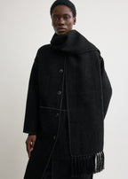 Embroidered scarf coat black