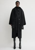 Embroidered scarf coat black