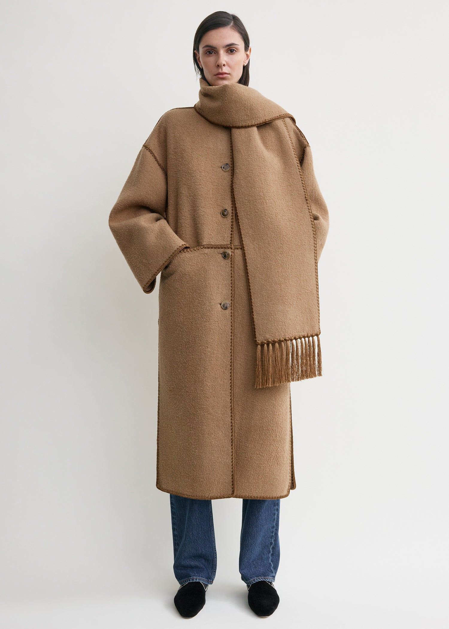 Embroidered scarf coat