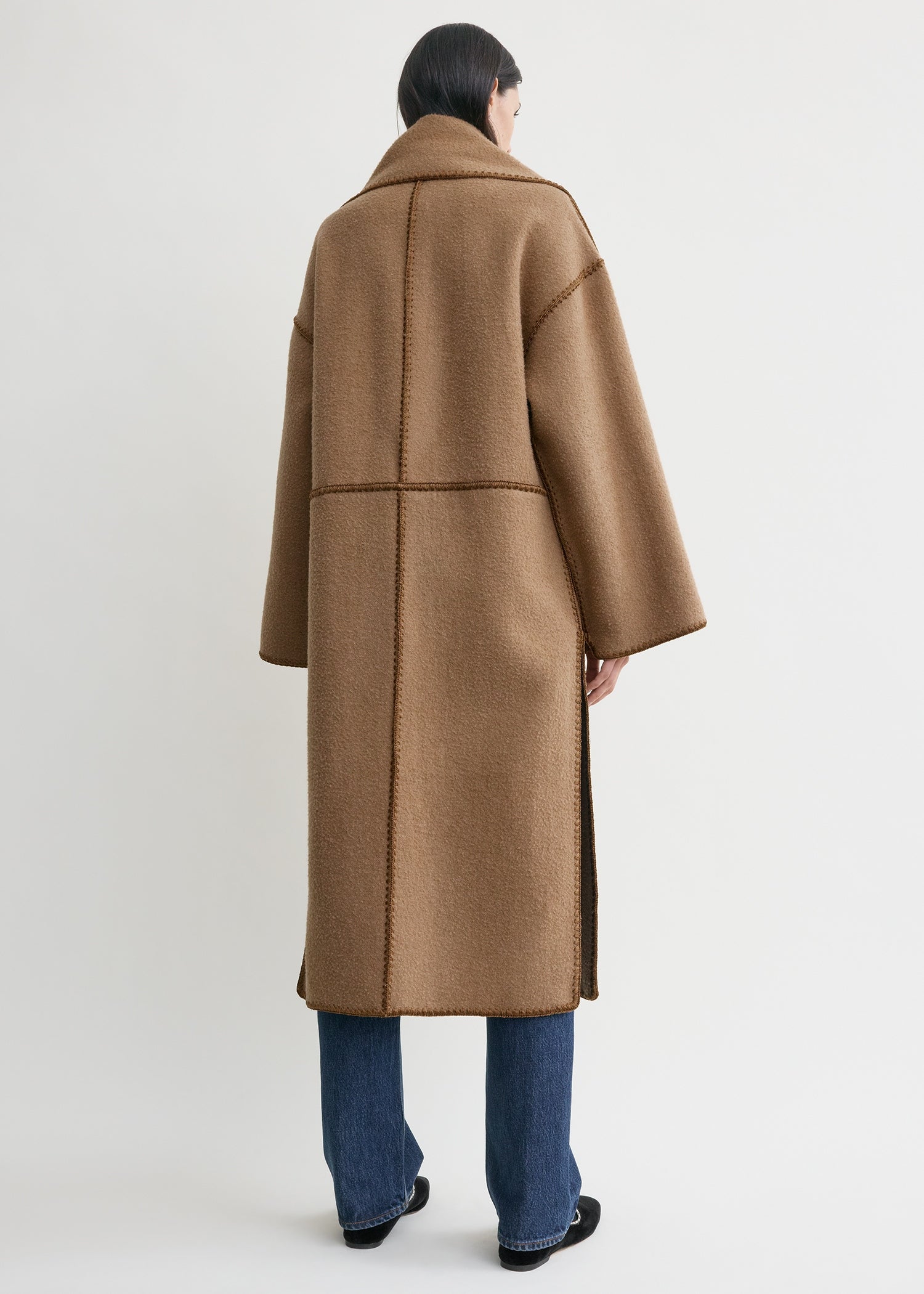 Embroidered scarf coat camel