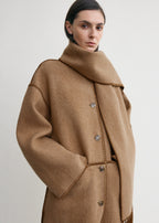 Embroidered scarf coat camel