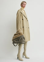 Collarless leather coat rye