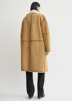 Draped shearling coat tan