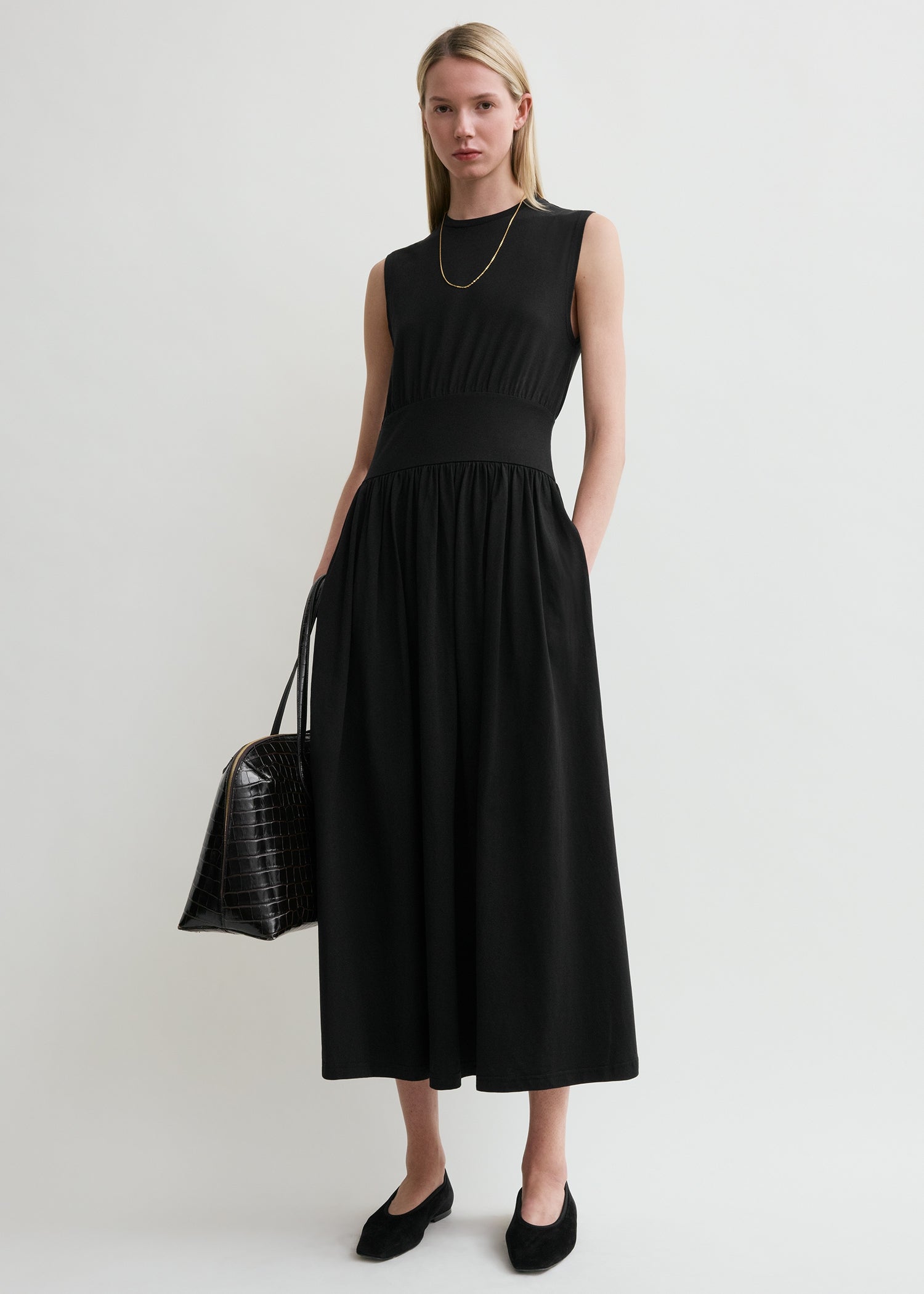 Sleeveless cotton tee dress black – TOTEME