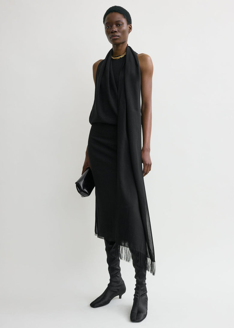 Fringed scarf dress black
