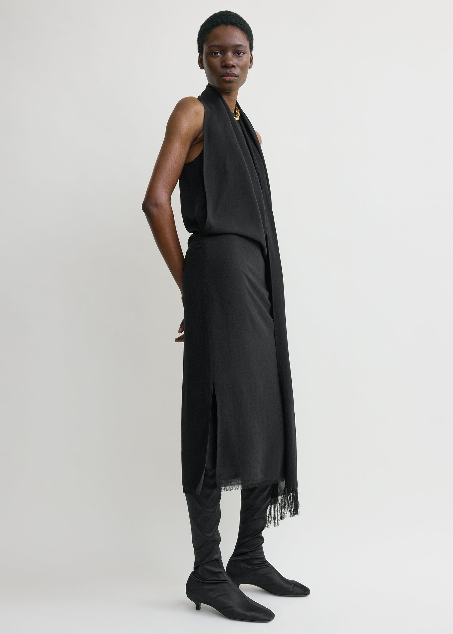 Fringed scarf dress black