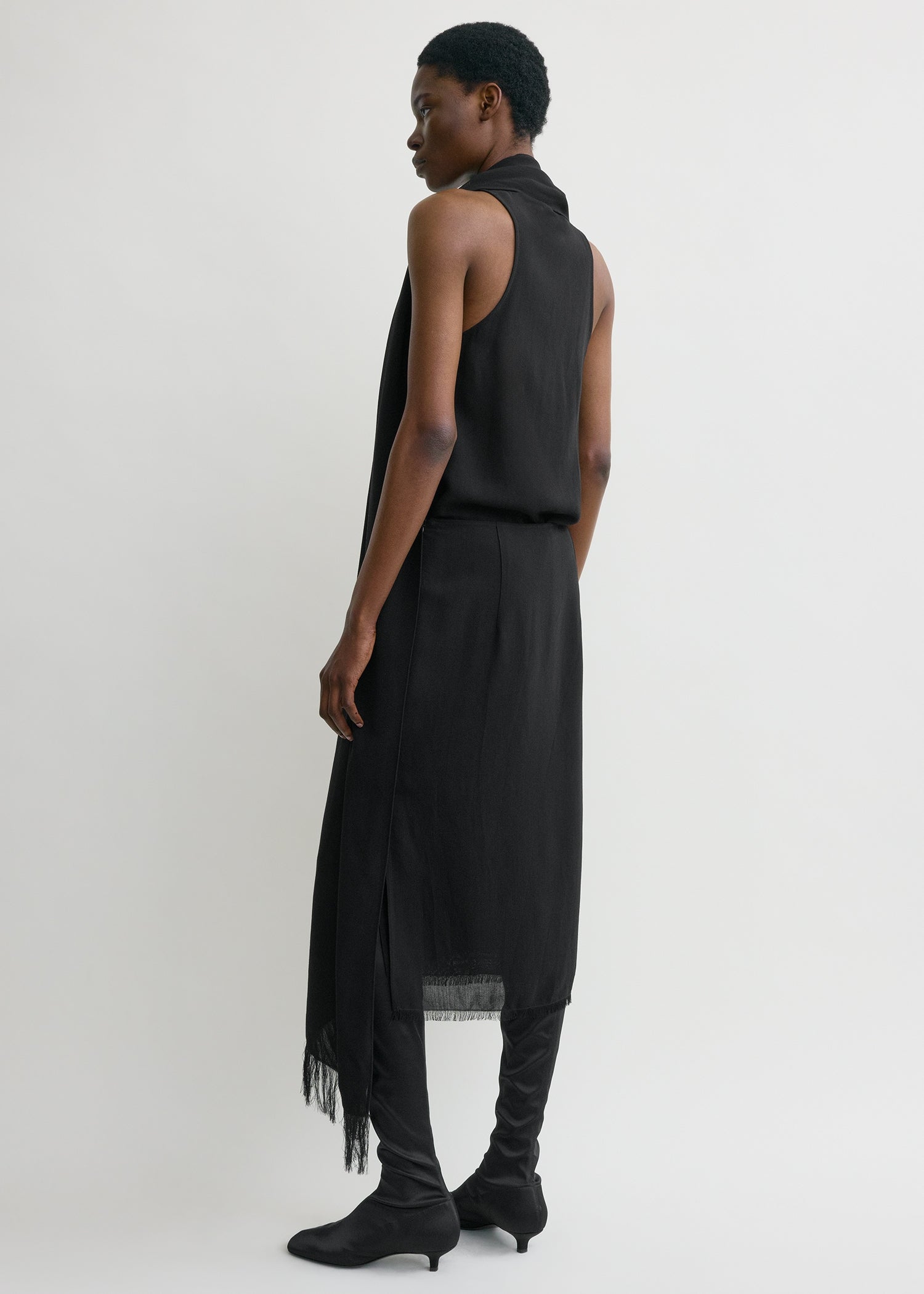 Fringed scarf dress black