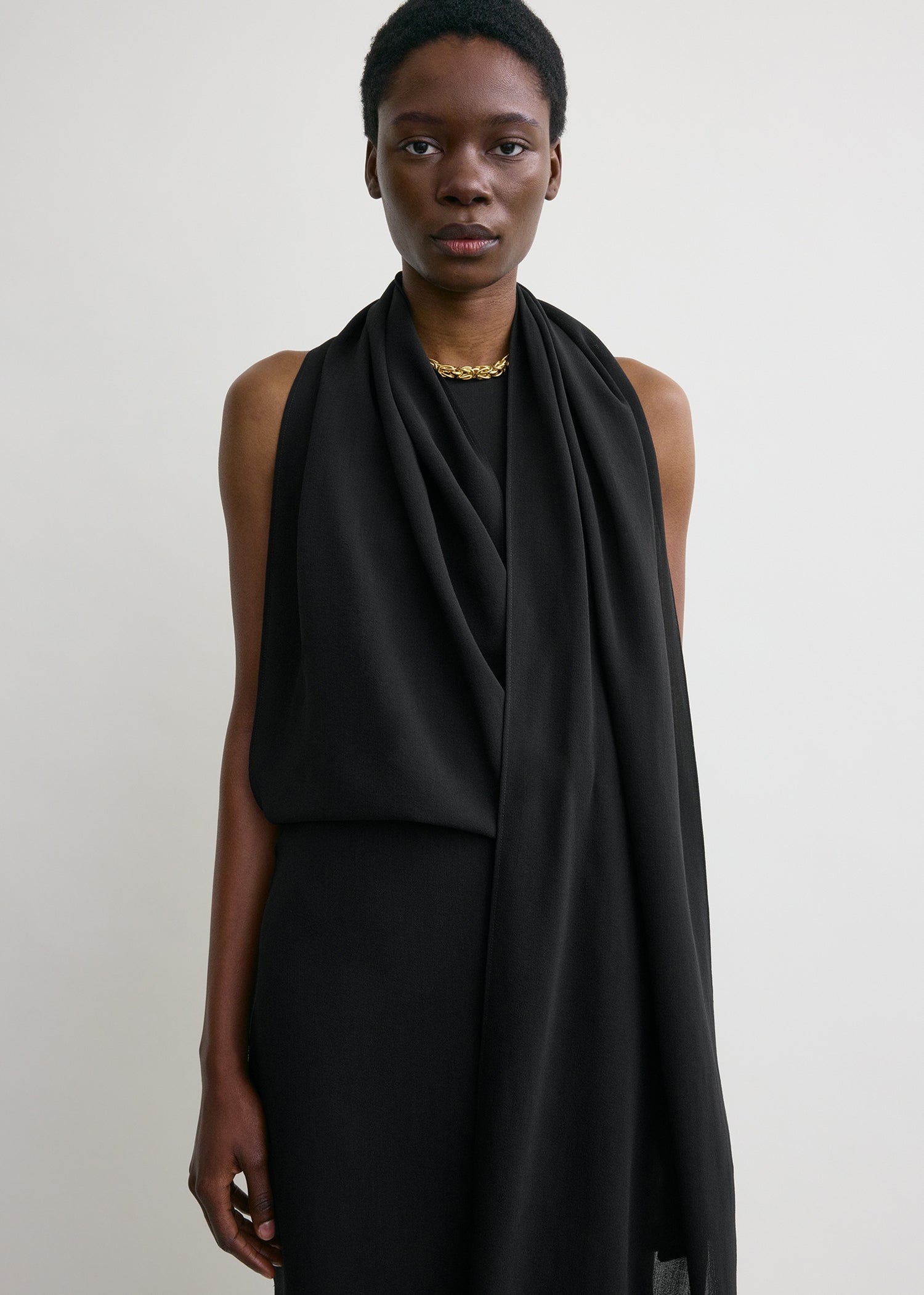 Fringed scarf dress black