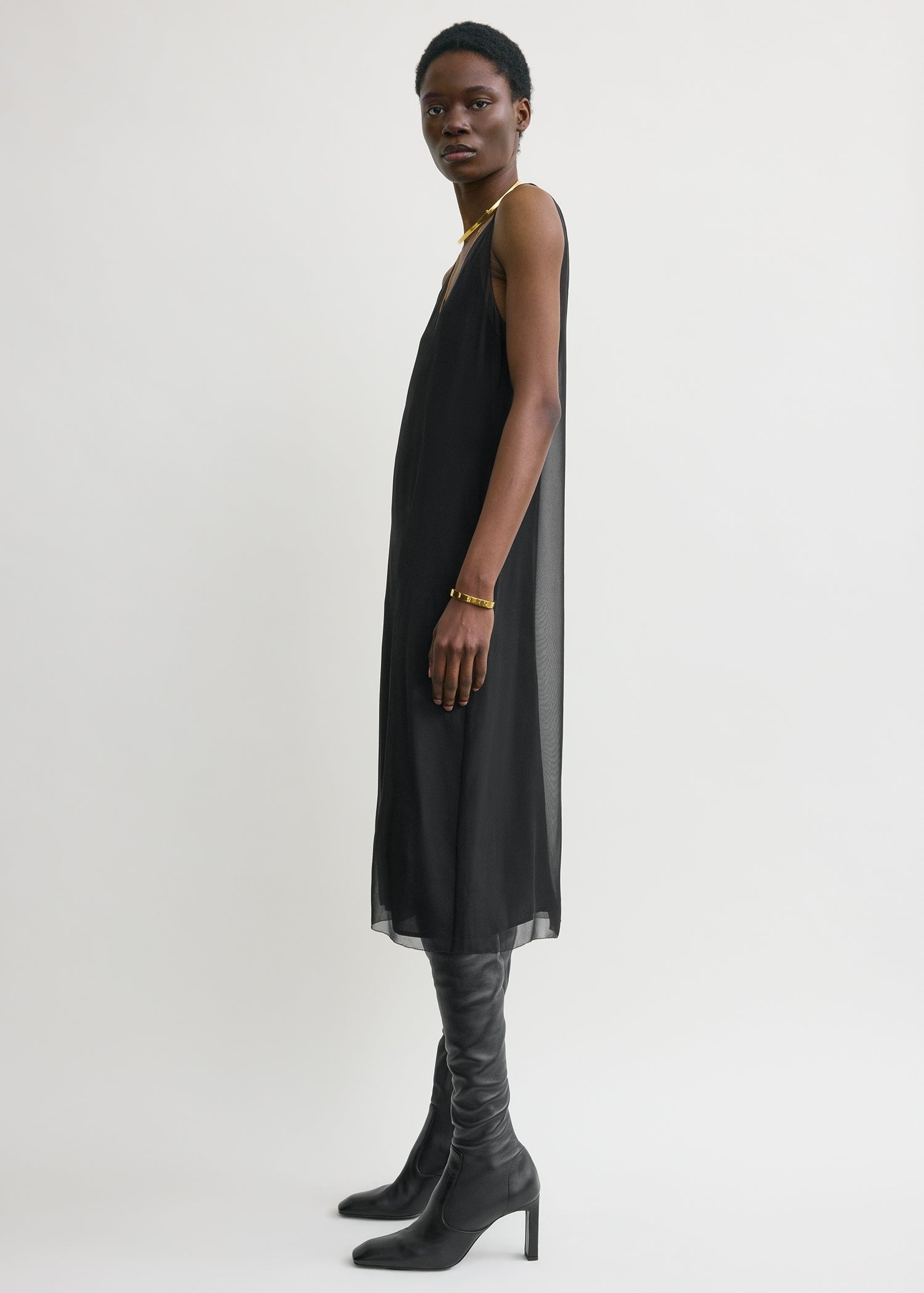 Chiffon slip dress black