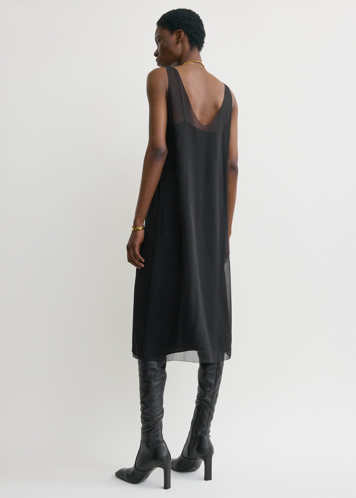 Chiffon slip dress black