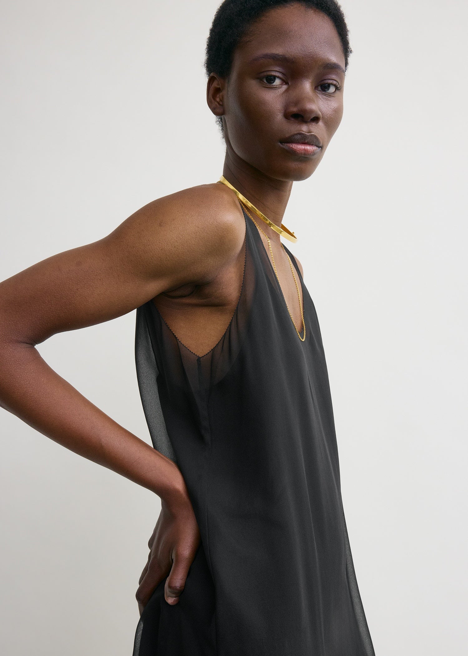 Chiffon slip dress black
