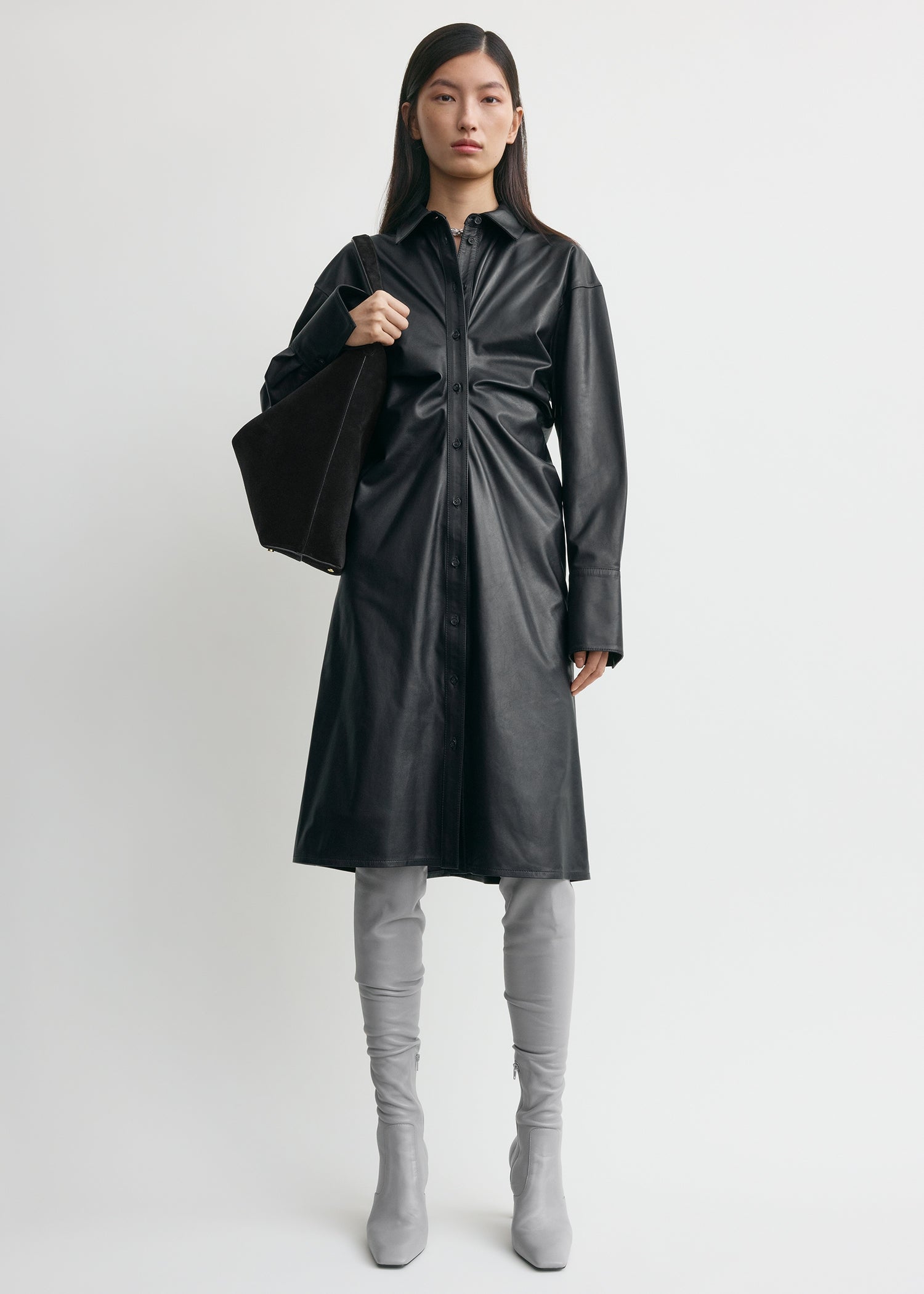 Leather slouch shirtdress navy
