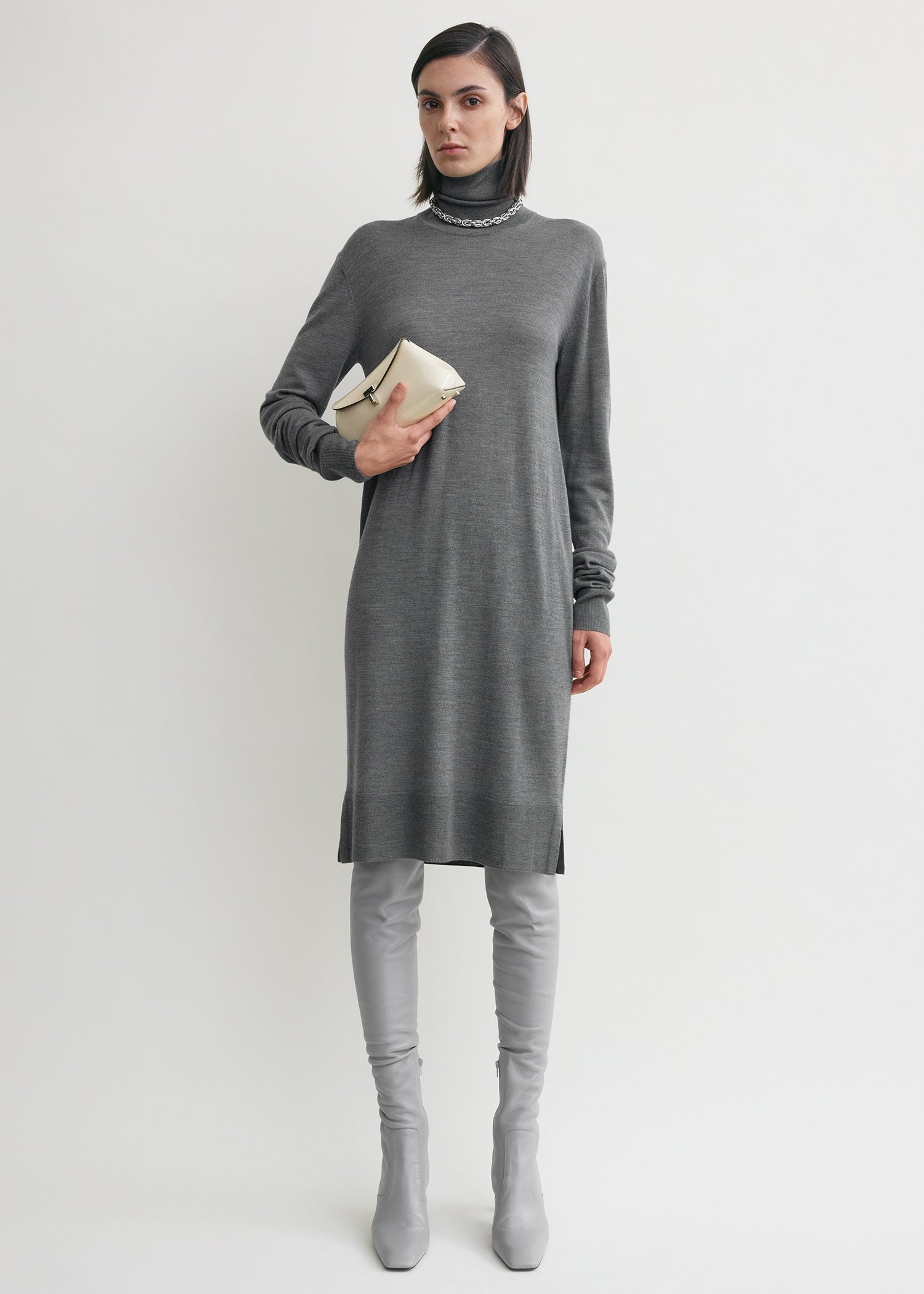 Turtleneck dress mid grey