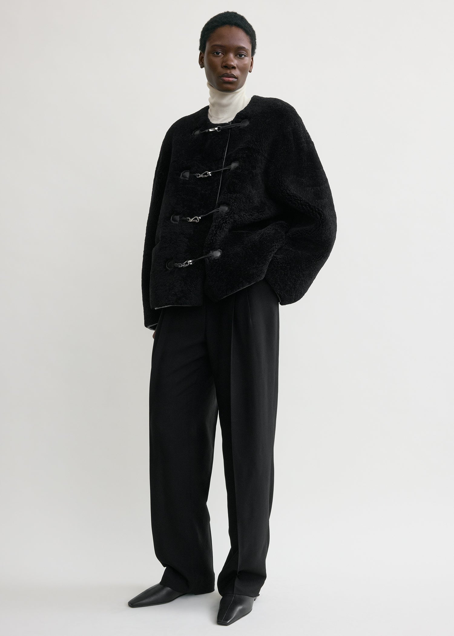 Teddy shearling clasp jacket black from Toteme - $3,200