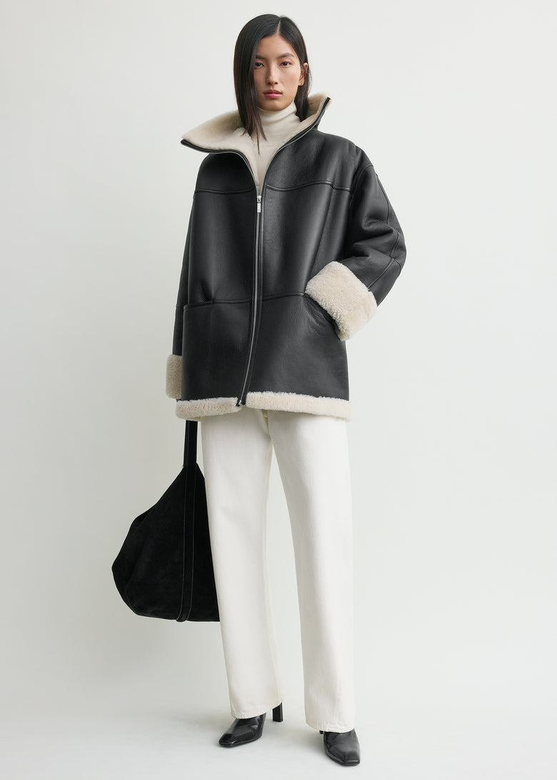 Signature shearling jacket black/off-white
