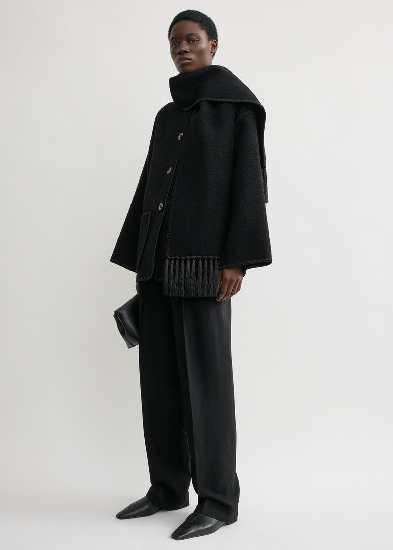 Embroidered scarf jacket black