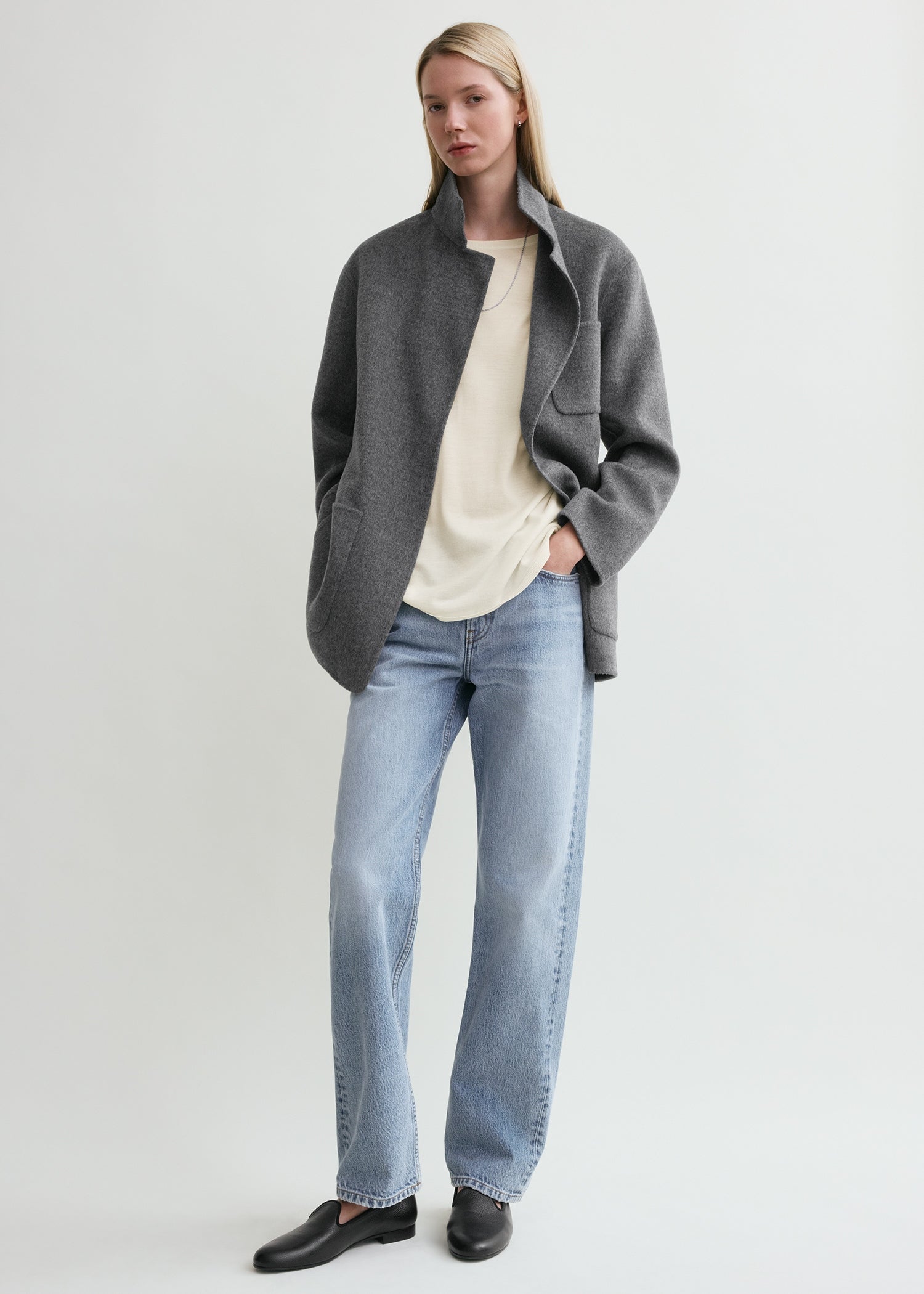 Patch pocket doublé jacket pale grey melange from Toteme - $490