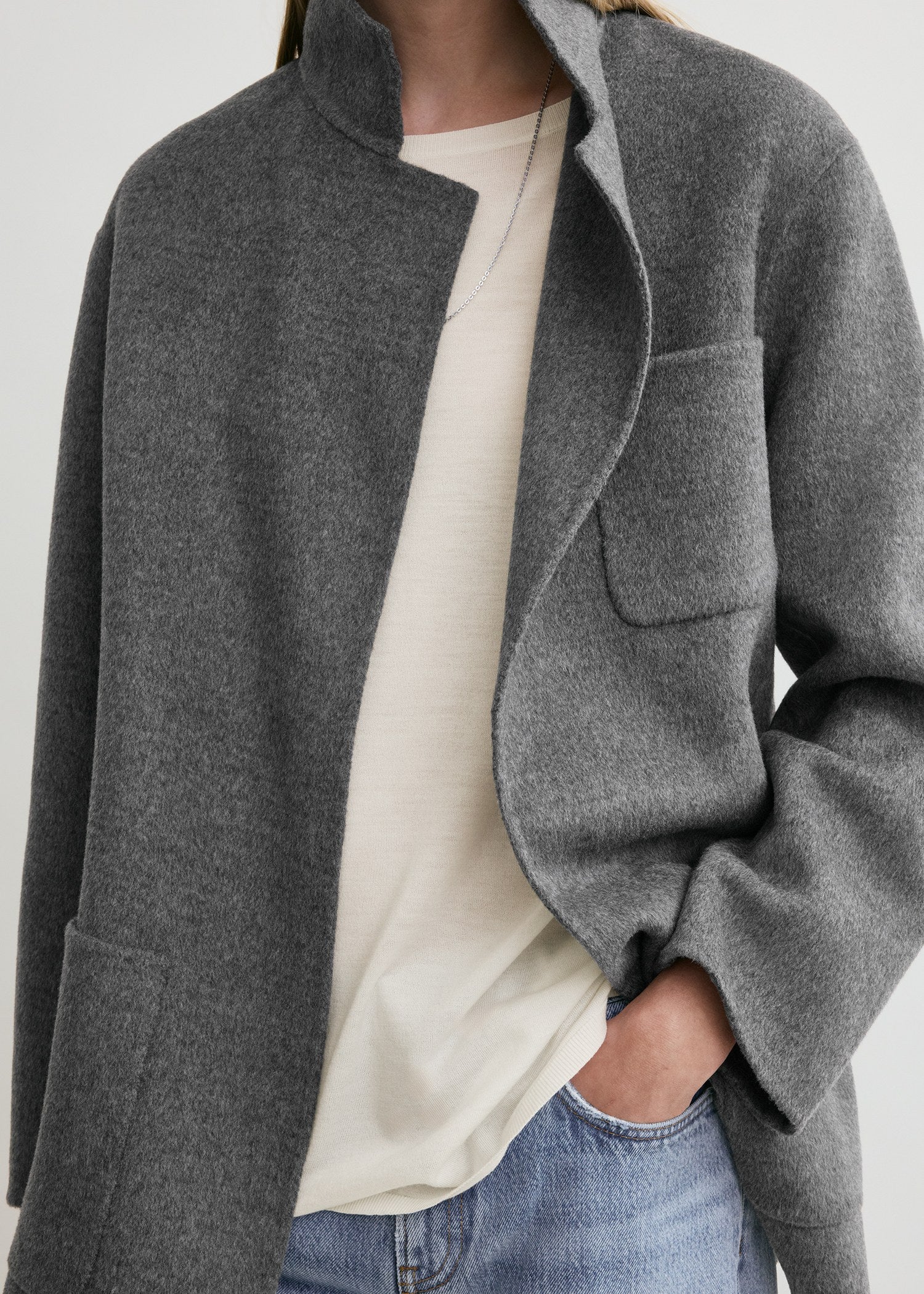 Patch pocket doublé jacket pale grey melange
