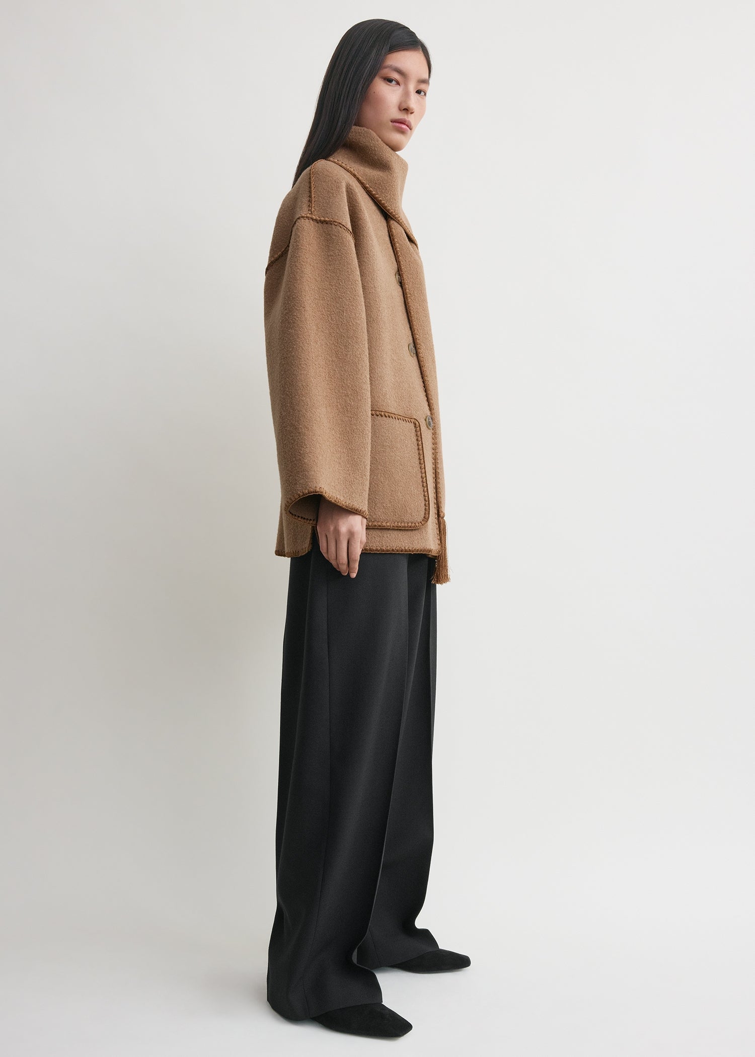 Embroidered scarf jacket camel