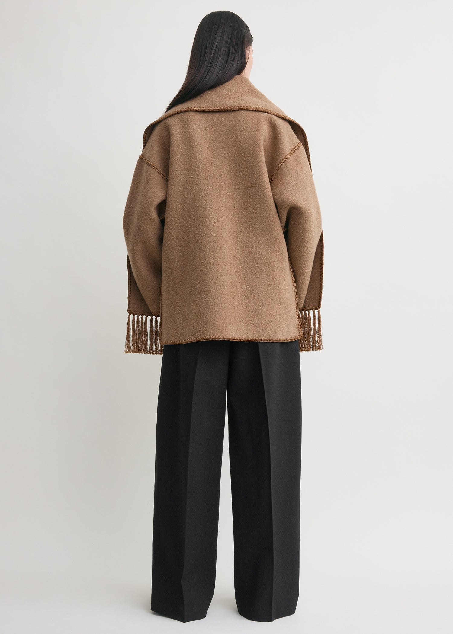Embroidered scarf jacket camel