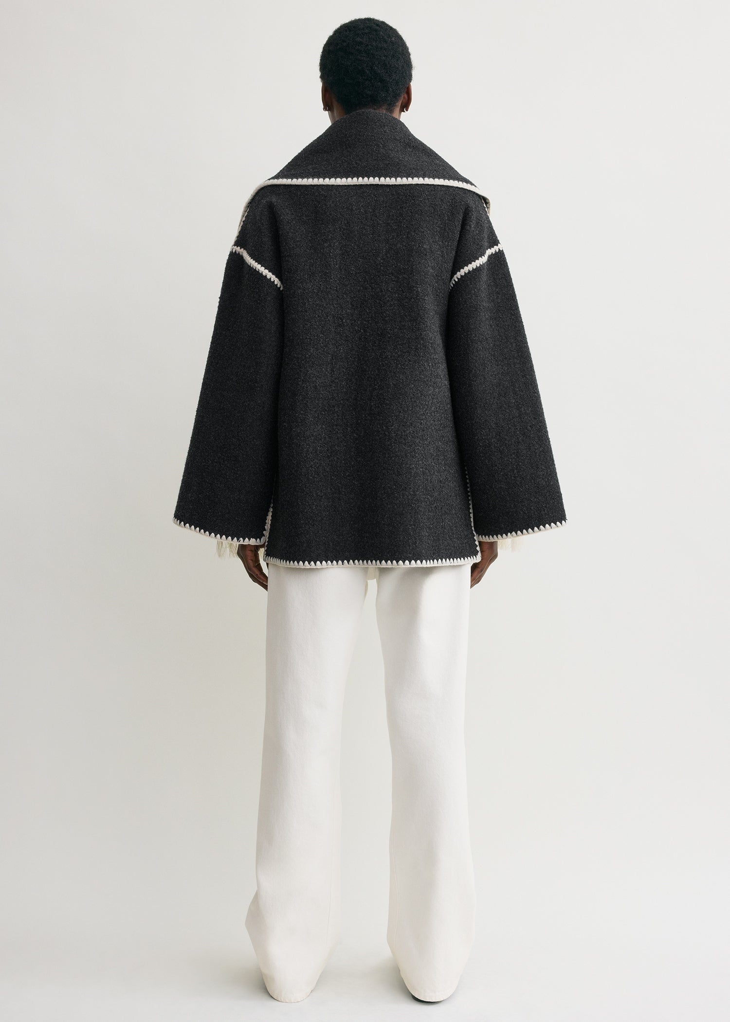 Embroidered scarf jacket dark grey mélange – TOTEME