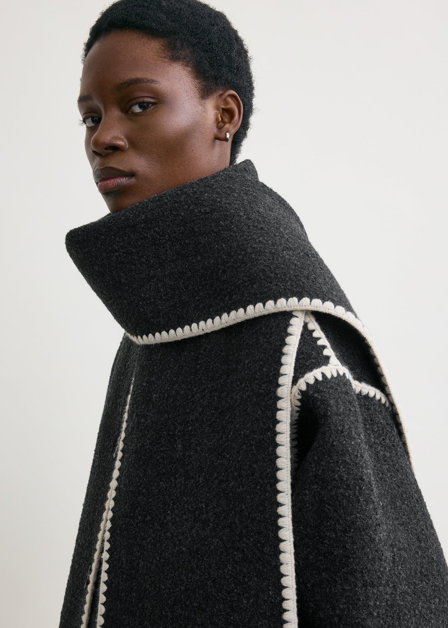 Embroidered scarf jacket dark grey mélange