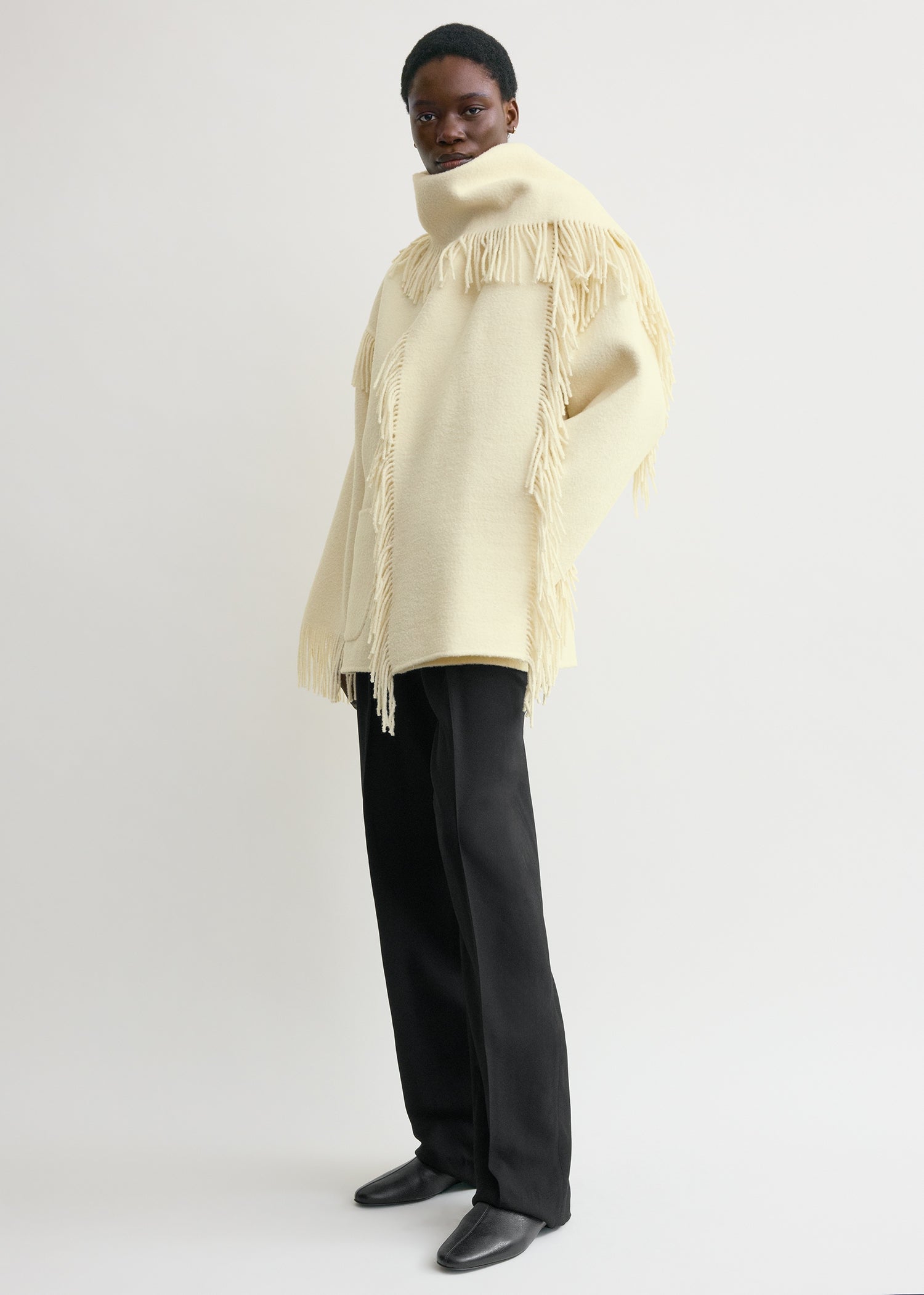Fringed scarf jacket winter white