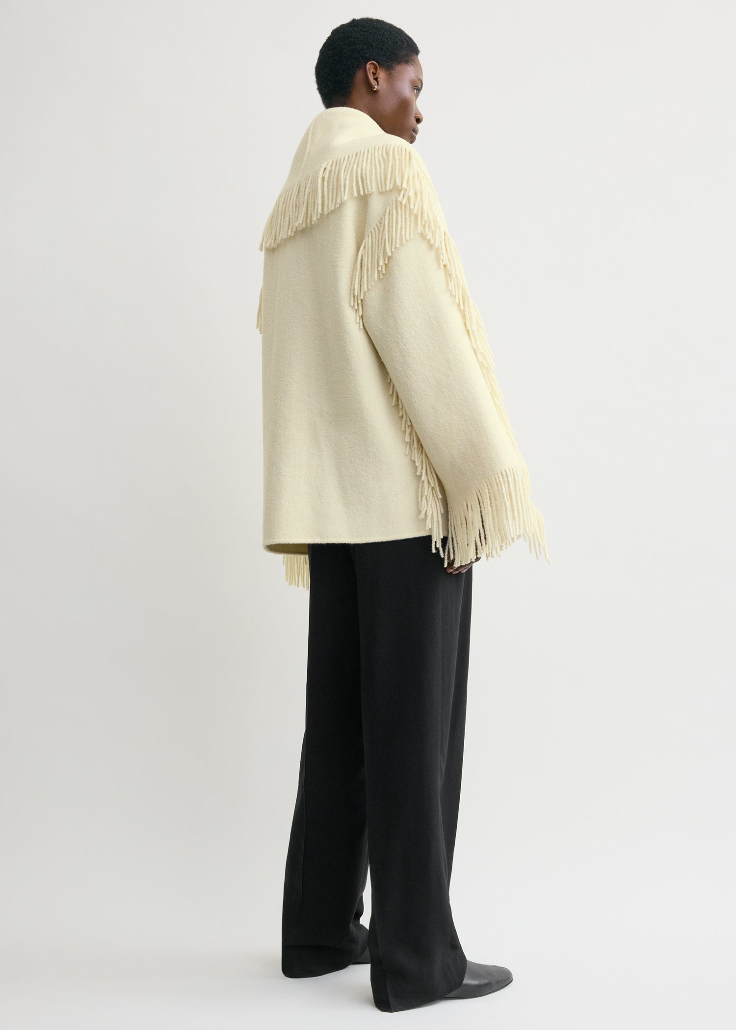 Fringed scarf jacket winter white