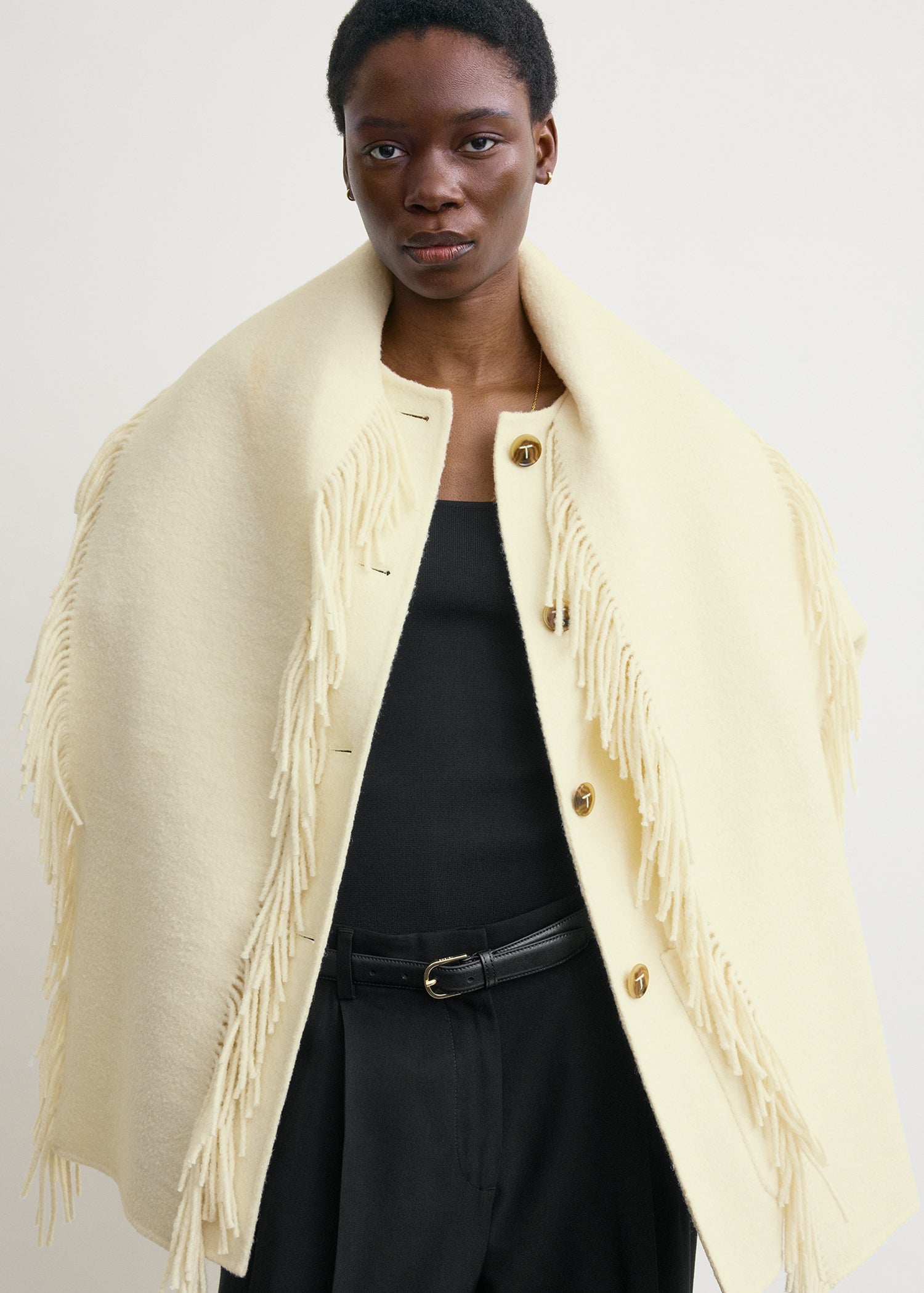 Fringed scarf jacket winter white