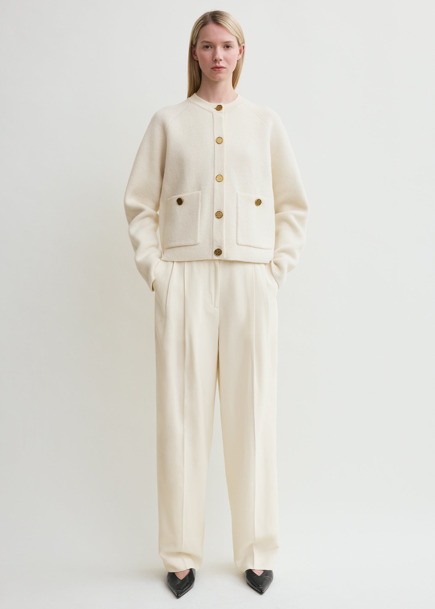 Hammered button cardigan milk