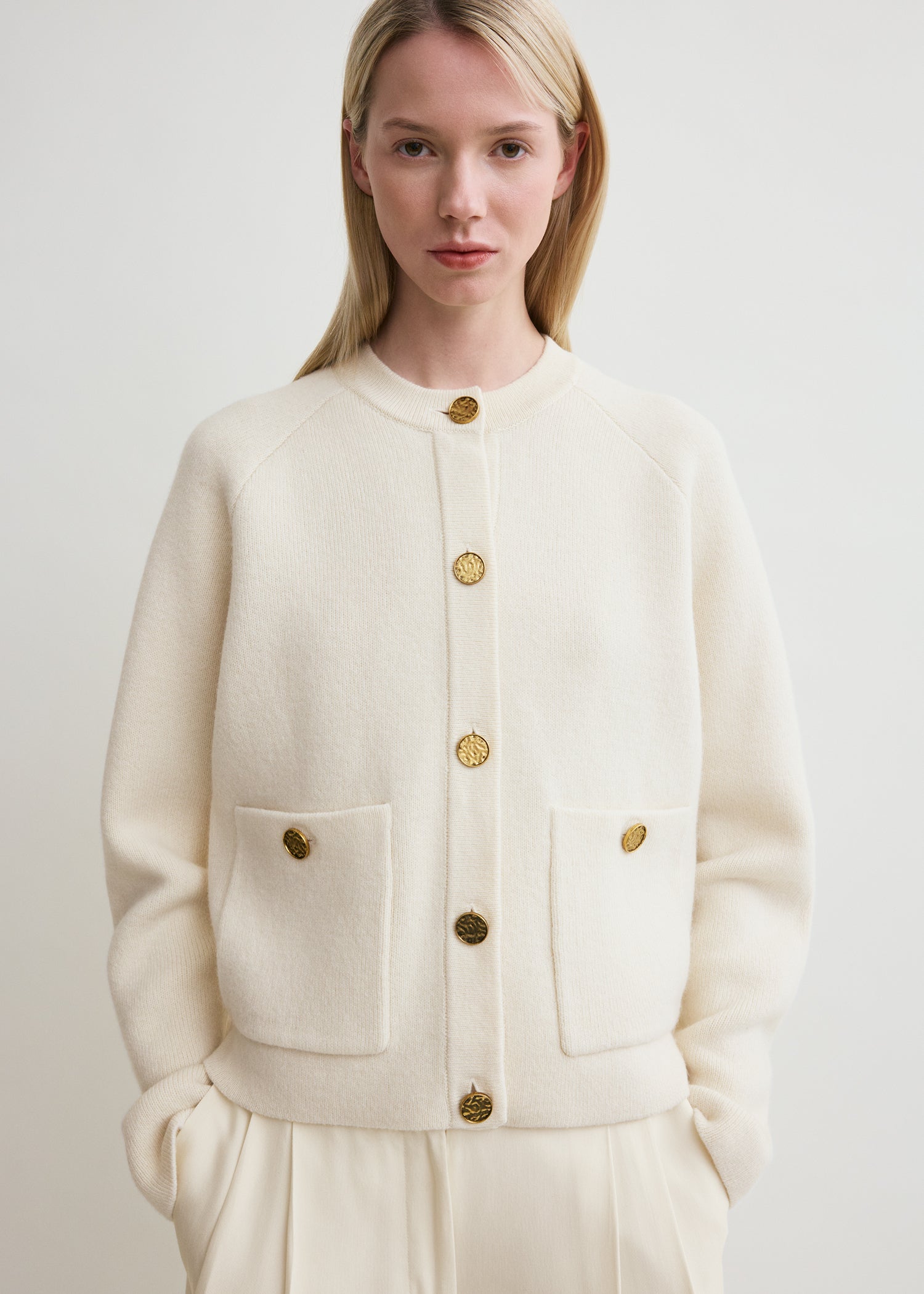 Hammered button cardigan milk