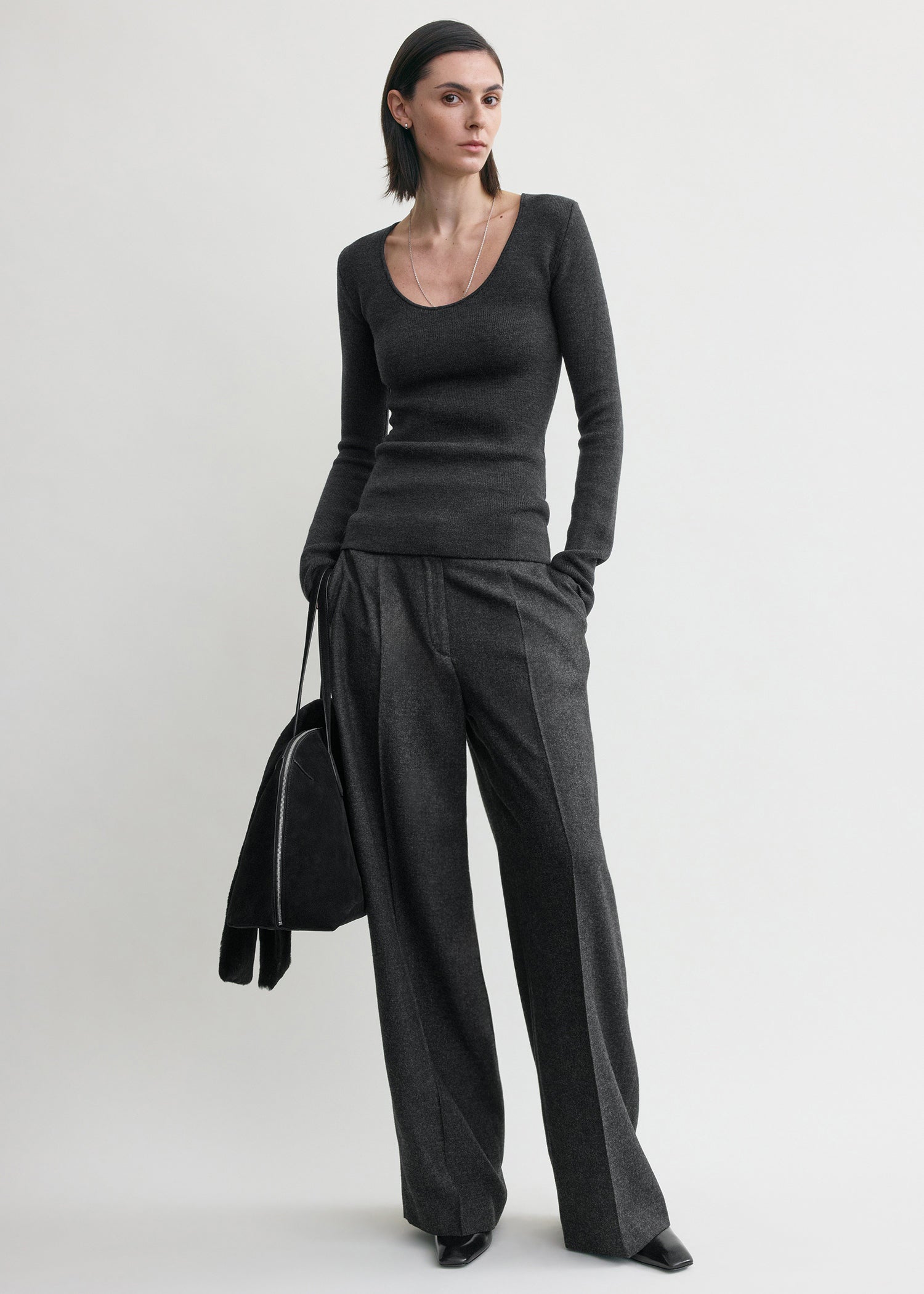 Compact knit top charcoal