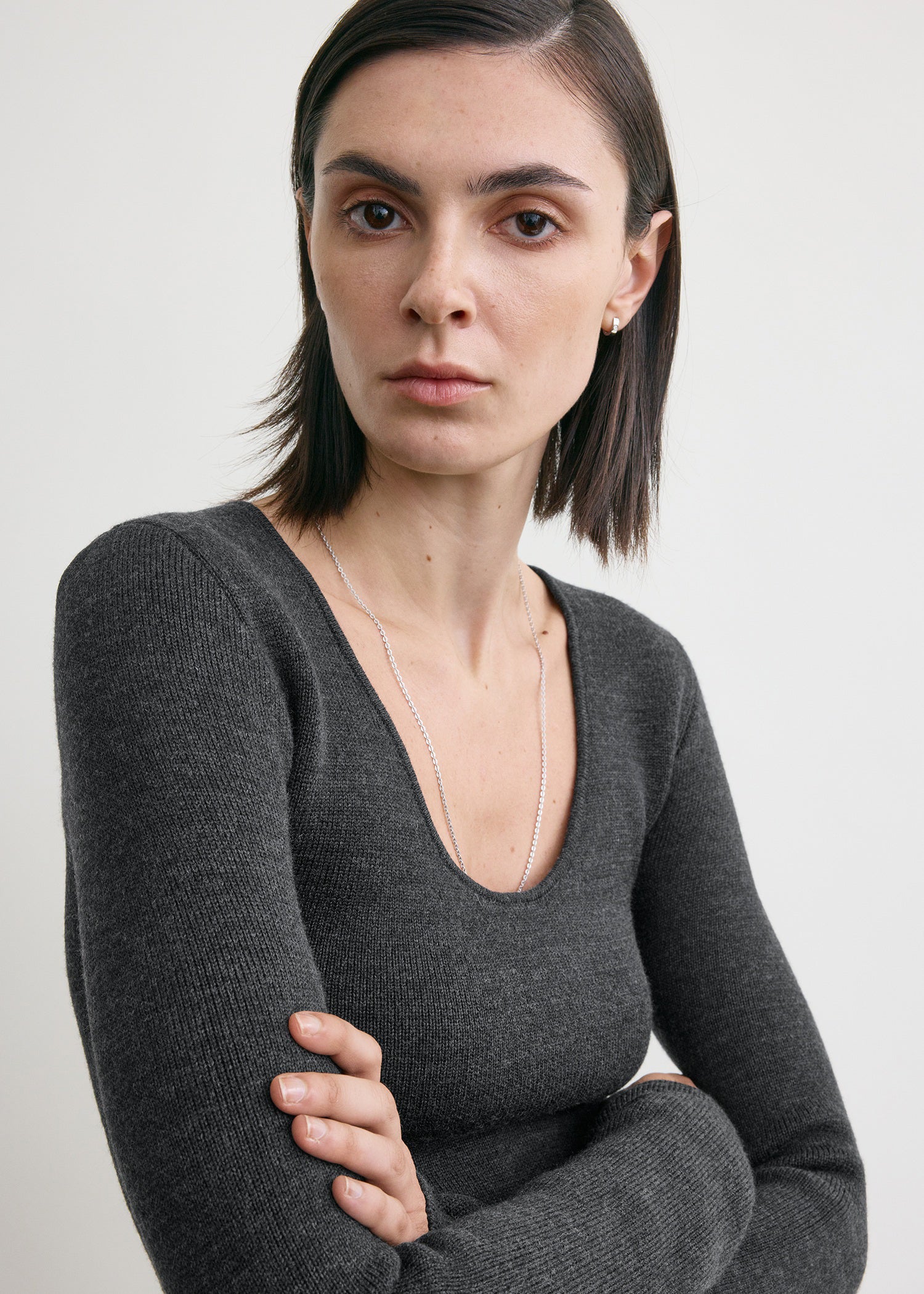Compact knit top charcoal