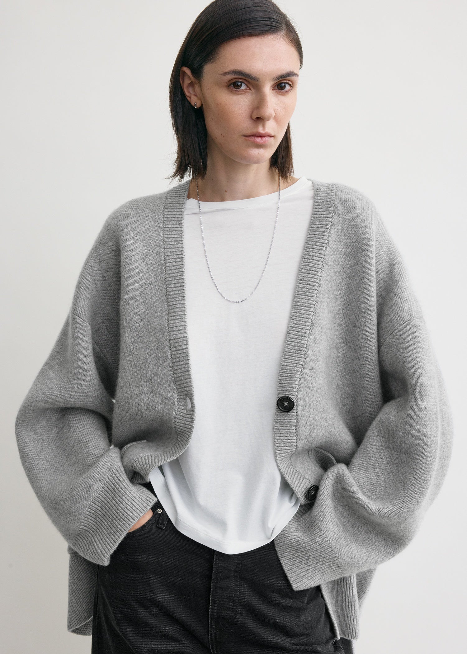 Longline cardigan pale grey