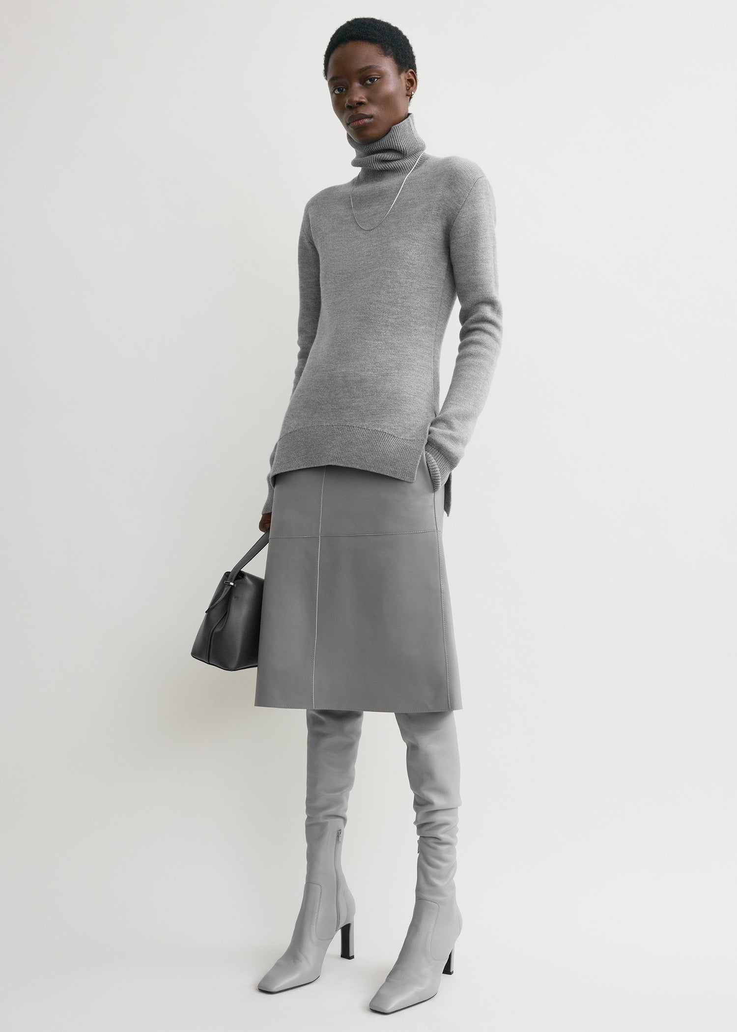 High-neck double knit pale grey – TOTEME