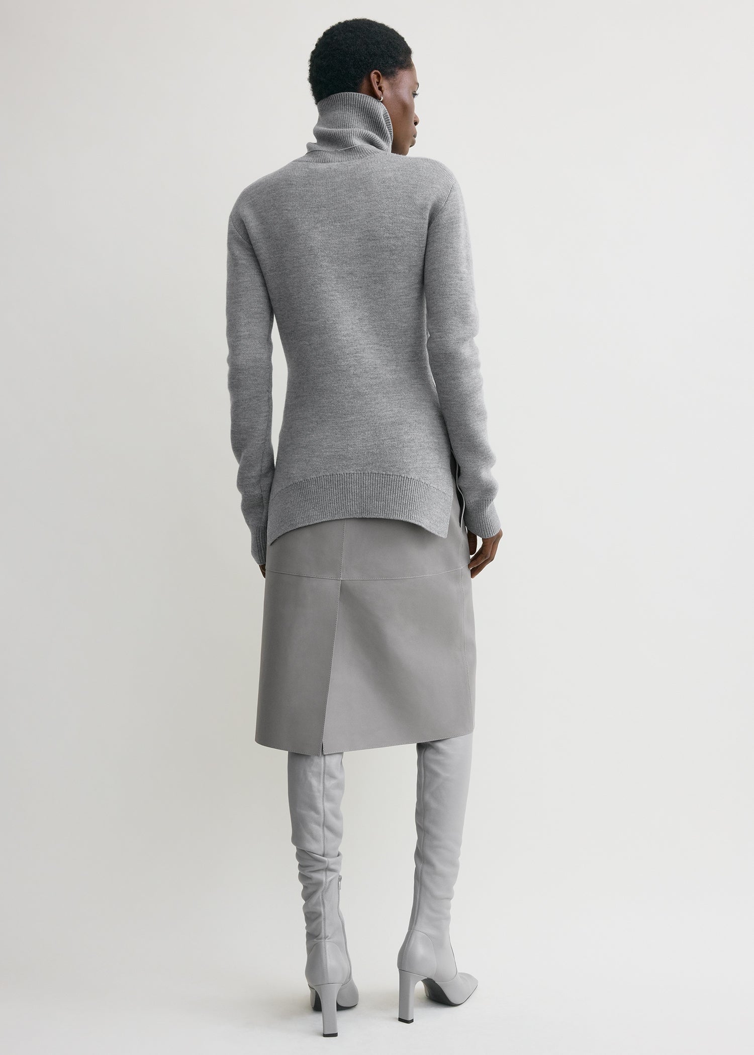 High-neck double knit pale grey