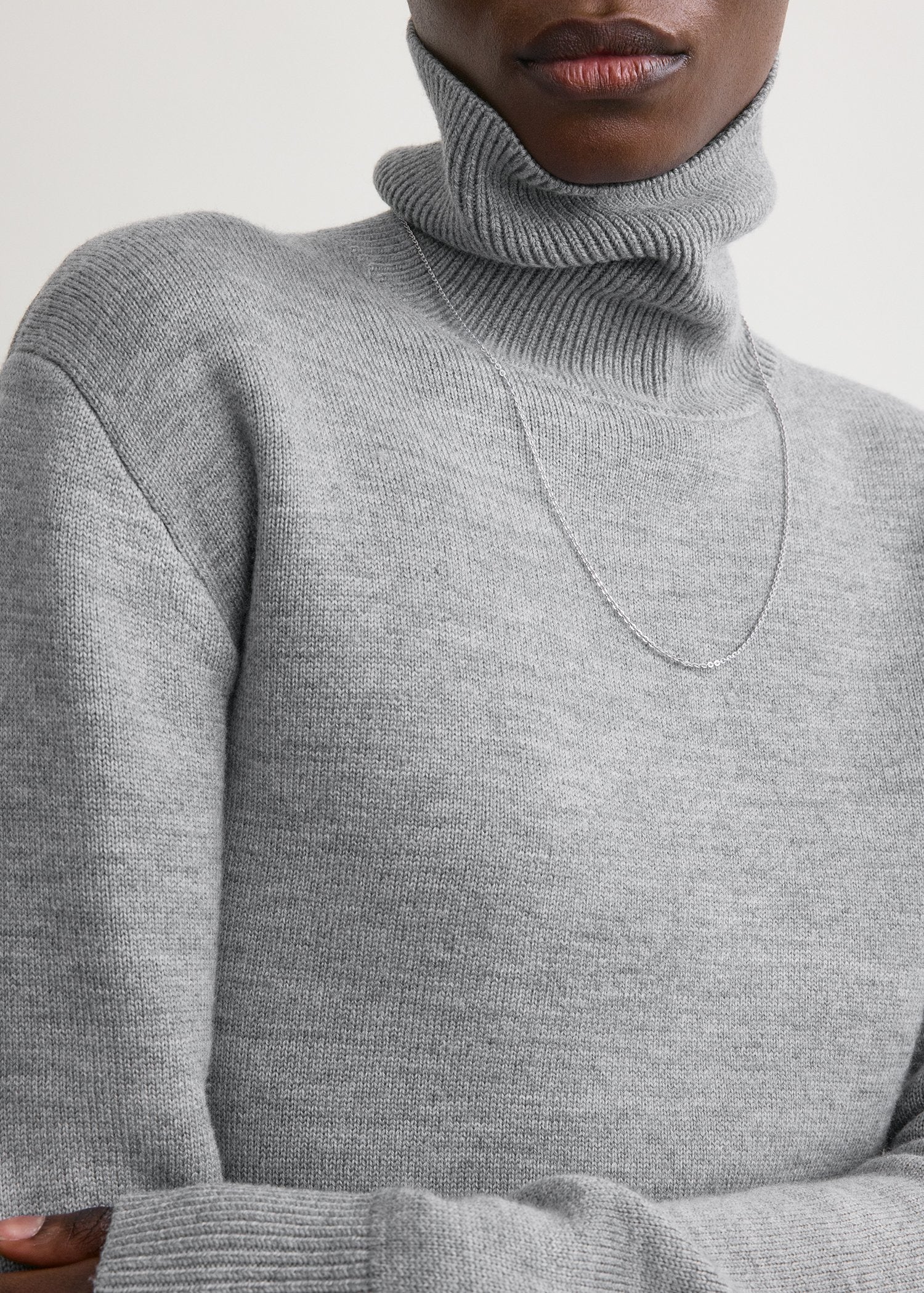 High-neck double knit pale grey