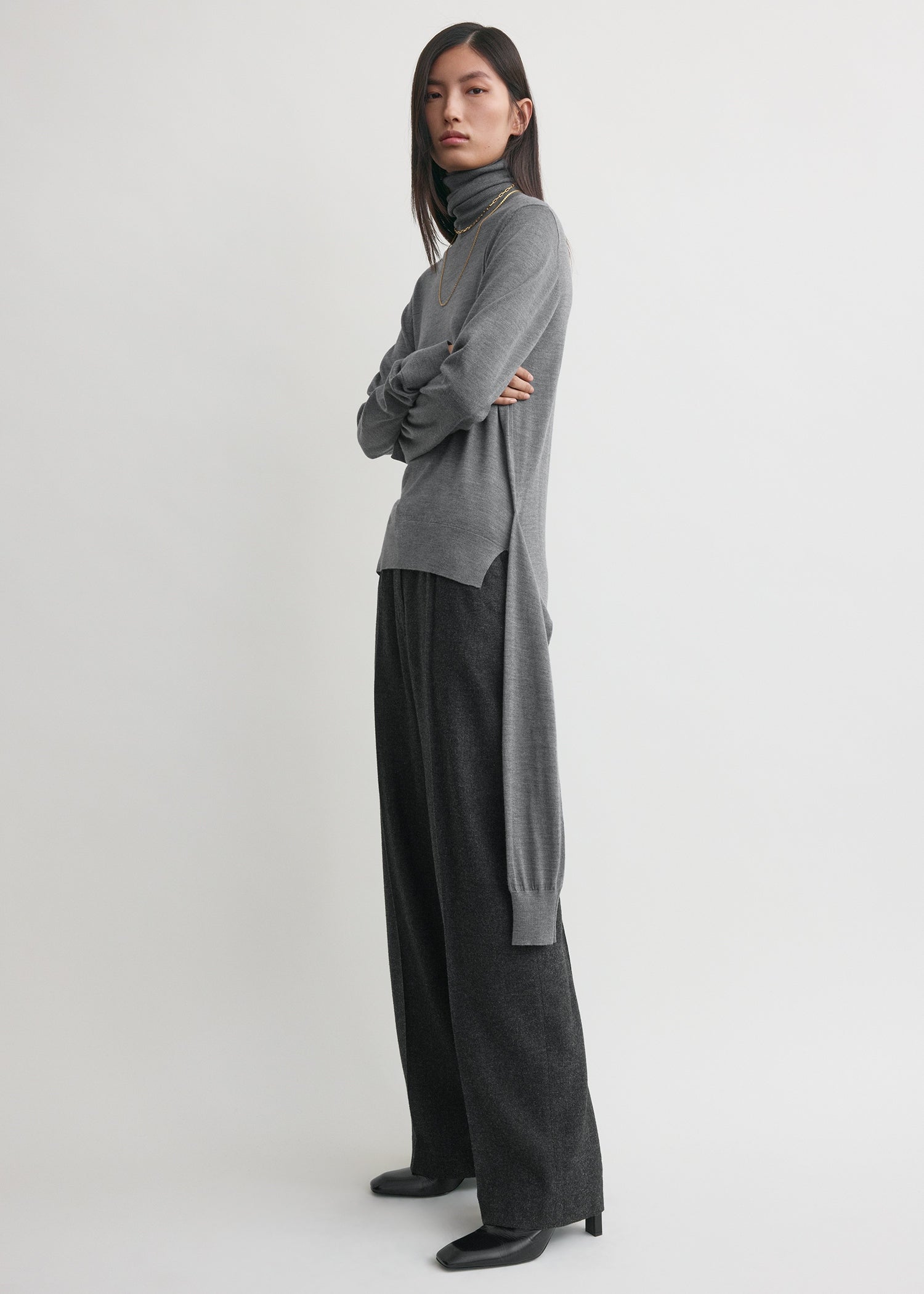 Double-sleeve turtleneck mid grey